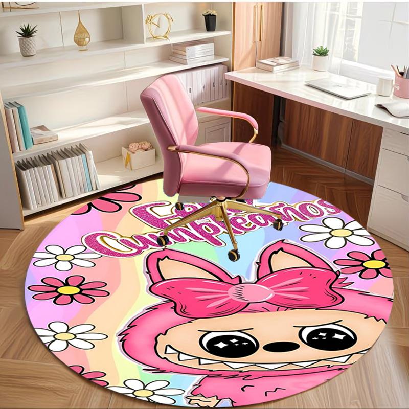Labubu Print Round Rug, Washable Floor Carpet, For Entryway Dorm Laundry Room Office Study, Home Decor Birthday Christmas Gift