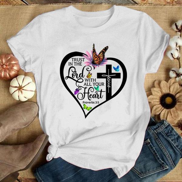 Lord with Your Heart Print Women T Shirt Short Sleeve O Neck Loose Women Tshirt Ladies Tee Shirt Tops Clothes Camisetas Mujer