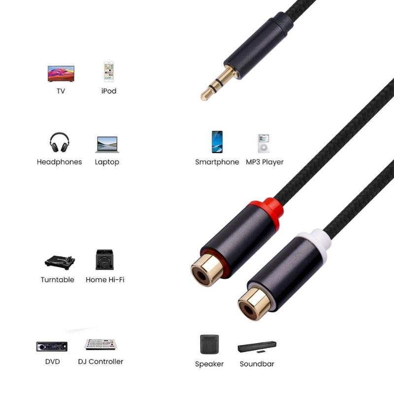 3.5mm Male To 2RCA Female Audios Adapter with Gold Plate Terminals Braide AntiInterference Design for Crystal Audios