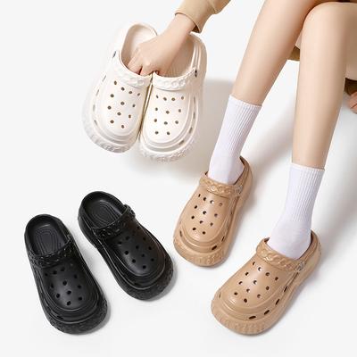New Summer Non-slip Muffin Heightening Baotou Beach Sandals Wearing Summer Slippers Thick-soled Hole Shoes Women