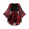 Fashion Plus Size Women's Rose Print Drawstring Irregular  Sleeves Mid-length Tops For Women