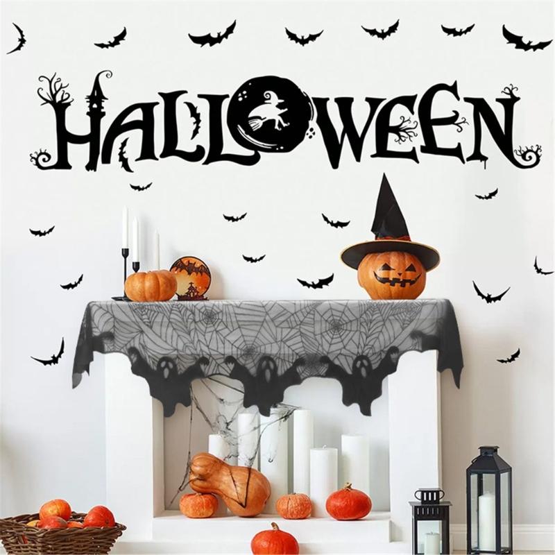 Halloween Decoration Cobweb Table Runner Tablecloth, Mantel Scarf Cover for Halloween Party
