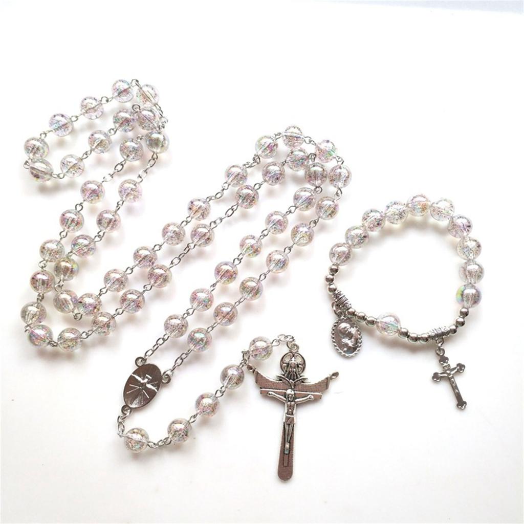 Catholic Rosary Prayer Necklace Pendants Bracelets Acrylic Beads Chain Religious Jewelry for Women Girls