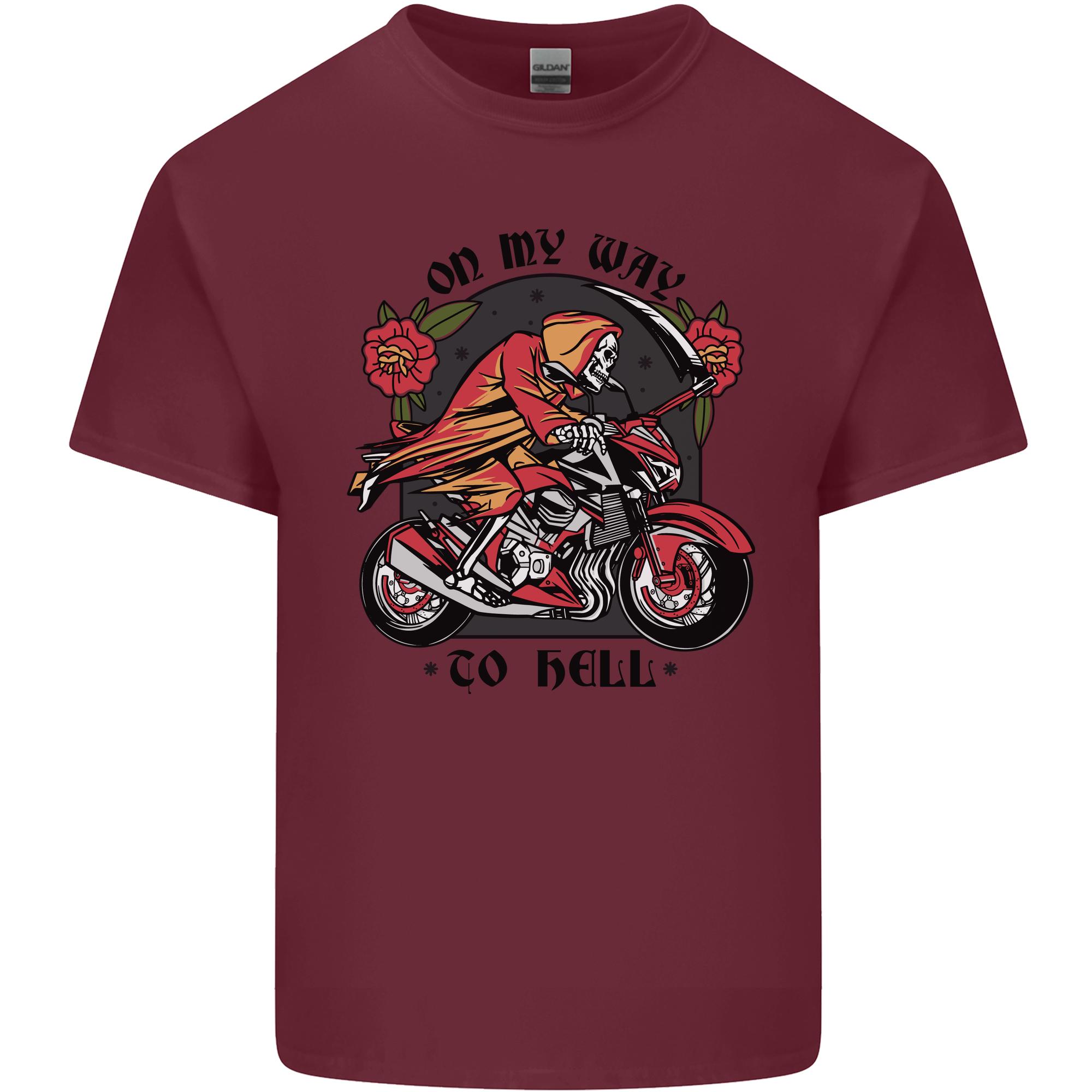Biker On My Way To Hell Motorbike Skull Unisexs Light Cotton Tshirt S