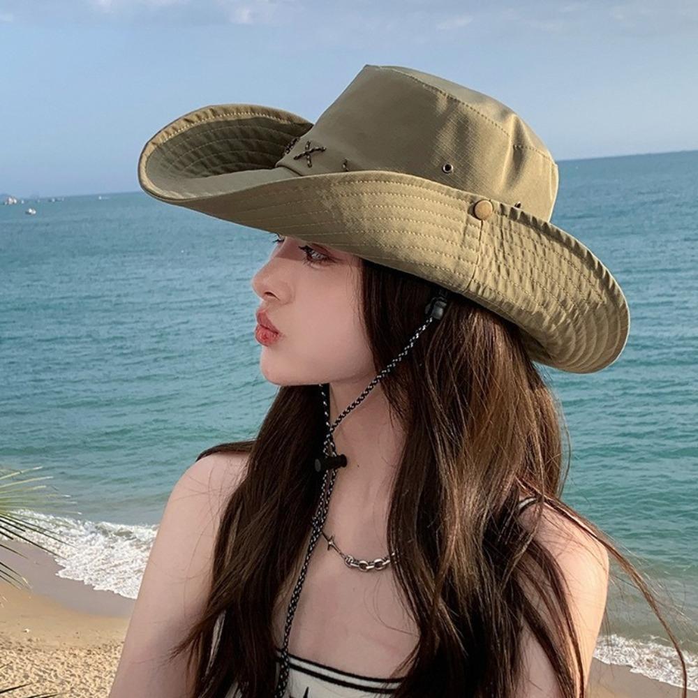 Anti-Sun Cowboy Hat 10cm Wide-brimmed Sunscreen Hat Fashion Fisherman Hat  Outdoor Sports