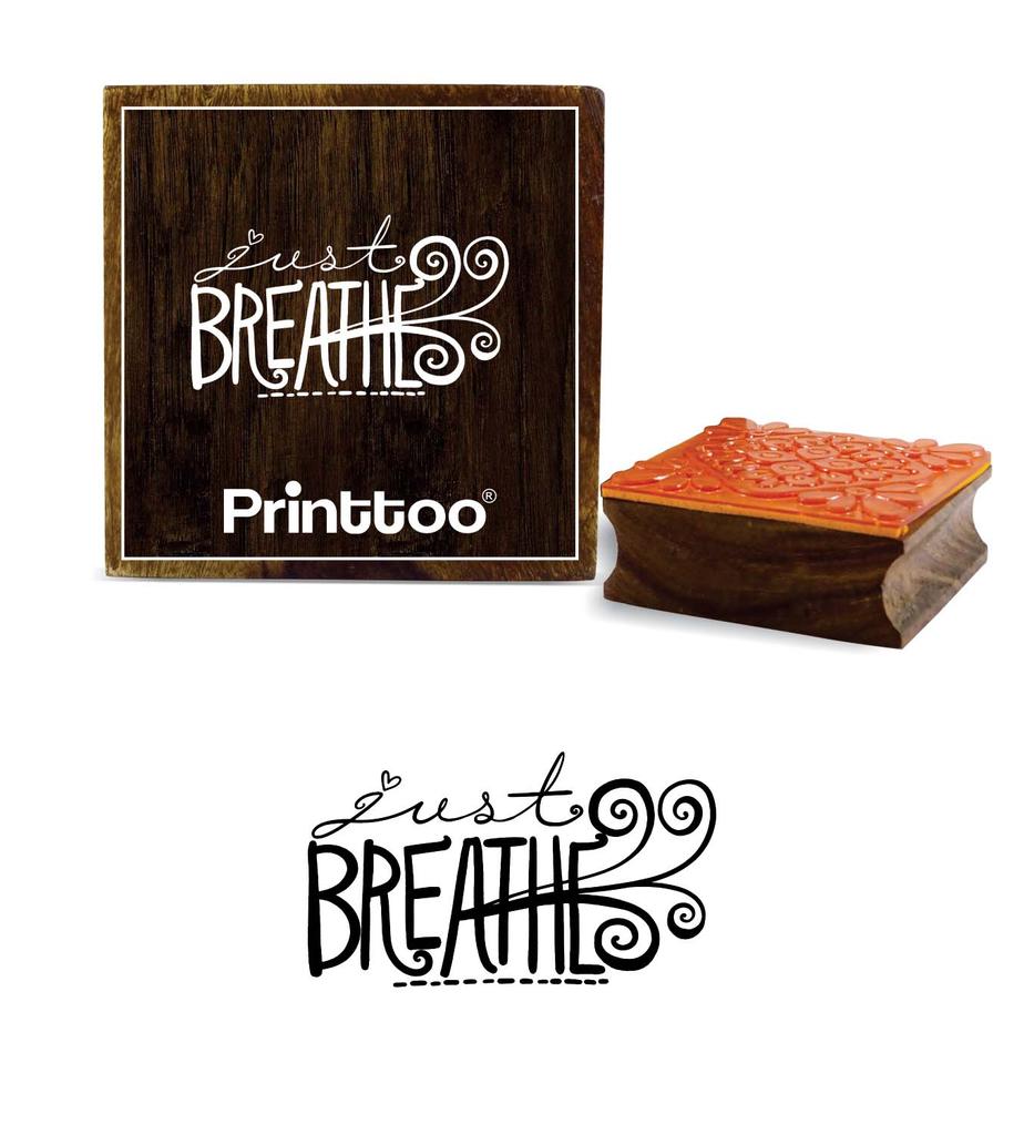 Printtoo Scrap-Booking Just Breathe Word Design Brown Wooden Rubber Stamp Block-2 X 2
