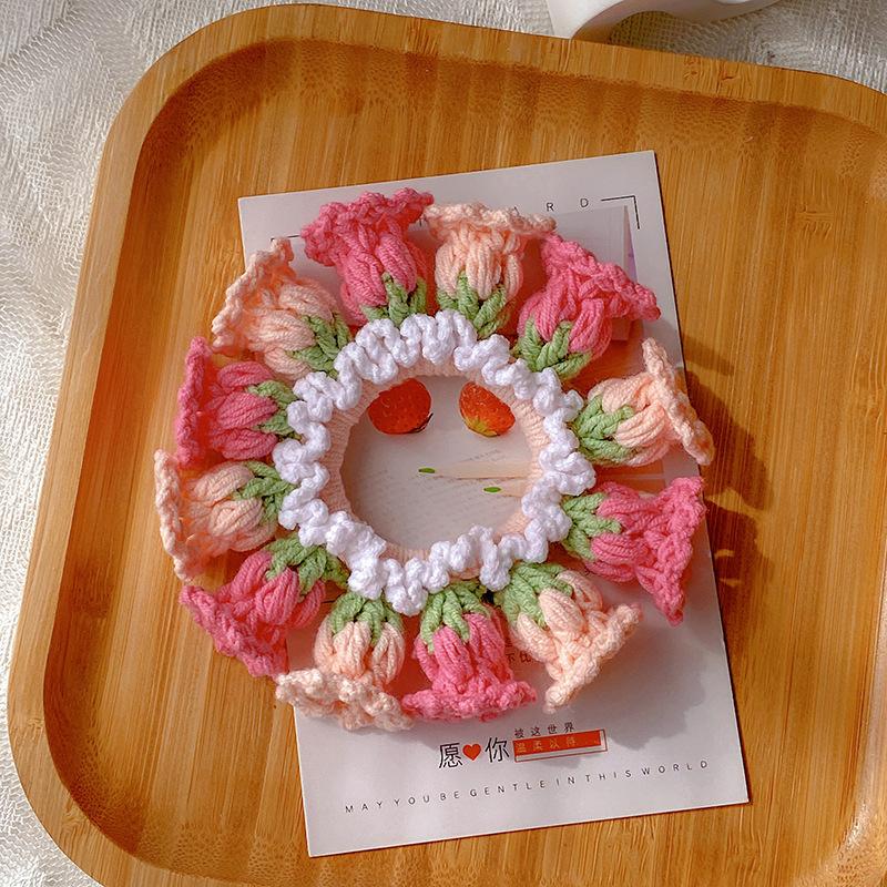 Women'S Spring And Summer Pure Handmade Crochet Flower Ponytail Headband, Meatball, Scalp Tendon Hair Rope