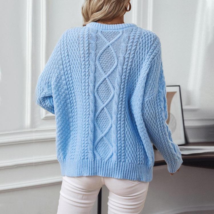 Loose Knit Vintage Cardigan Long Sleeve O neck Solid Color Top Autumn Winter Sweater