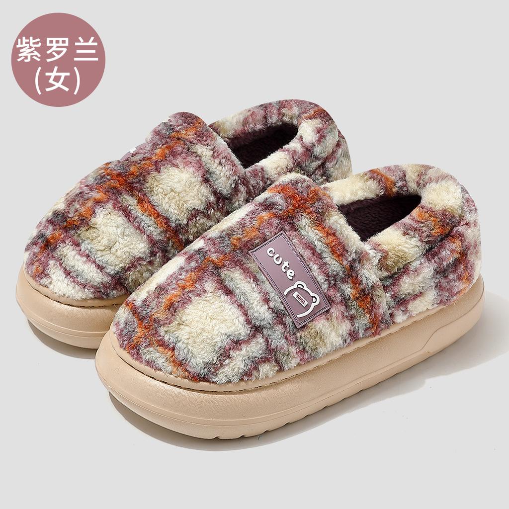 Retro Plaid Cotton Shoes Women's Autumn and Winter Home Plush Warm Outer Wear Non-slip Korean Version Bag Heel Cotton Slippers Men