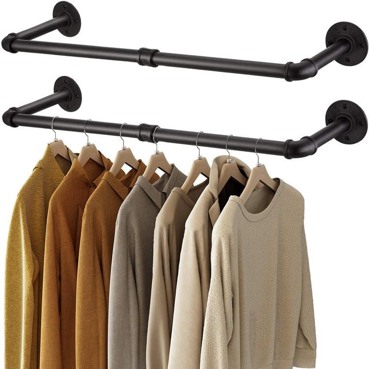 92.5x26.5cm Iron Pipe Clothes Rack Wall Mounted Heavy Duty Garment Hanging Bar Laundry Room Hanging Rod