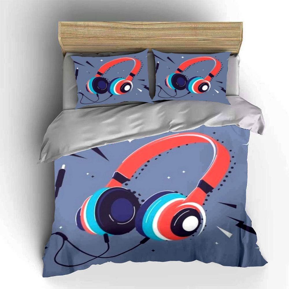 "Colorful Headphone Set for Music" Soft Skin-Friendly Bedding Set Includes 1 Duvet Cover And 2 Pillowcase Gift
