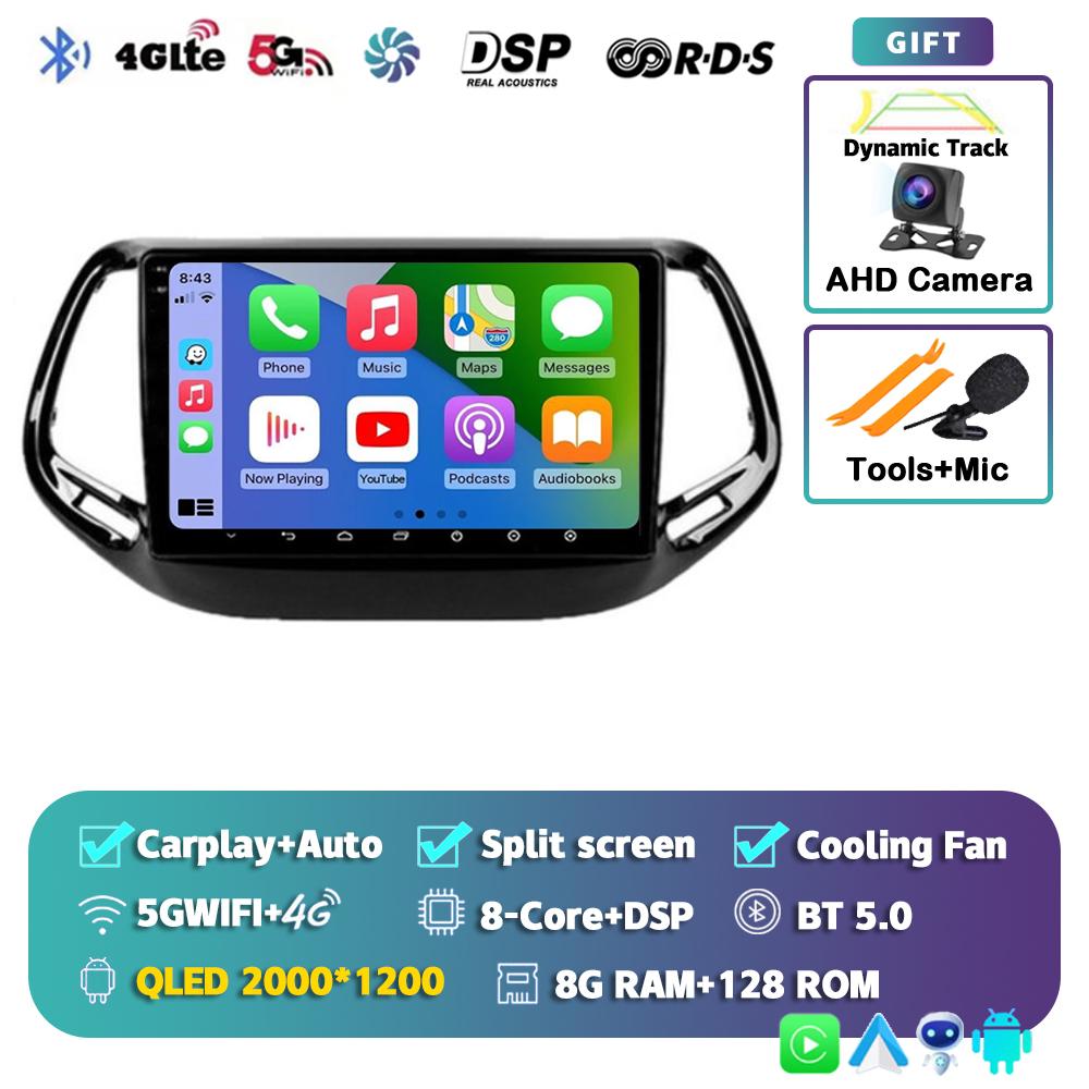 Android 14 Carplay Auto WIFI+4G Car Radio For Jeep Compass 2017 2018 2019 Multimedia GPS Video Player Stereo 2din Dsp Head Unit