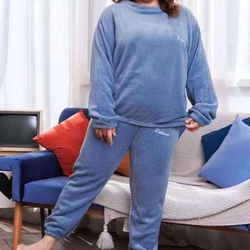 Autumn and Winter Women's Plus Size Loungewear Thick Warm Coral Fleece Pajama Set