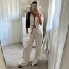 Womens Striped Vest Pants Set 2026 Casual Two-Piece Outfit Linen Viscose Blend