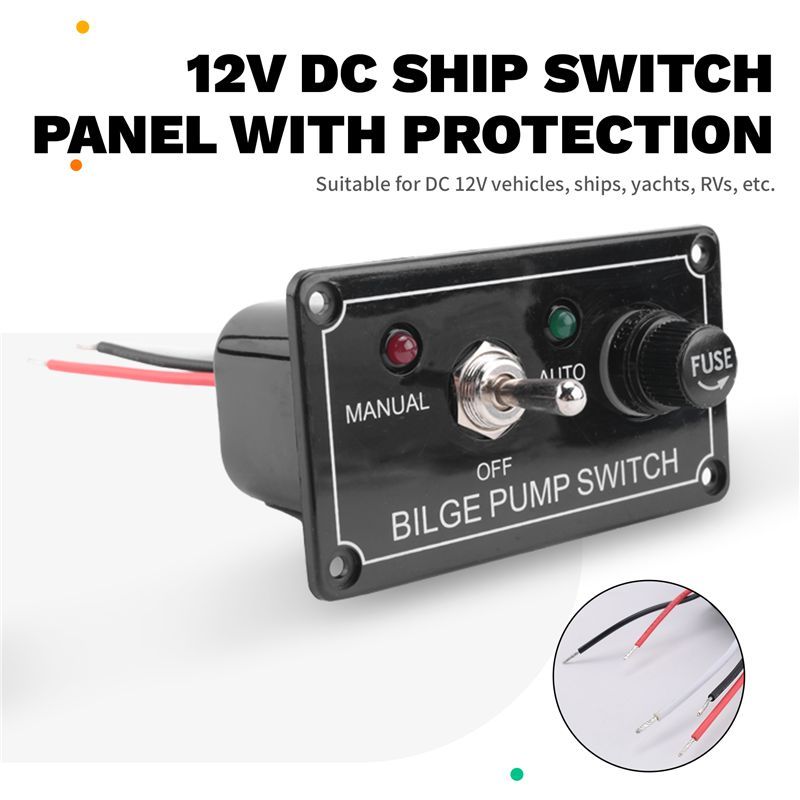 N60R-DC 12V Fused Marine Bilge Pump Switch Panel With LED Indicator Light Manual/Off/Auto 3-Way Toggle Switch