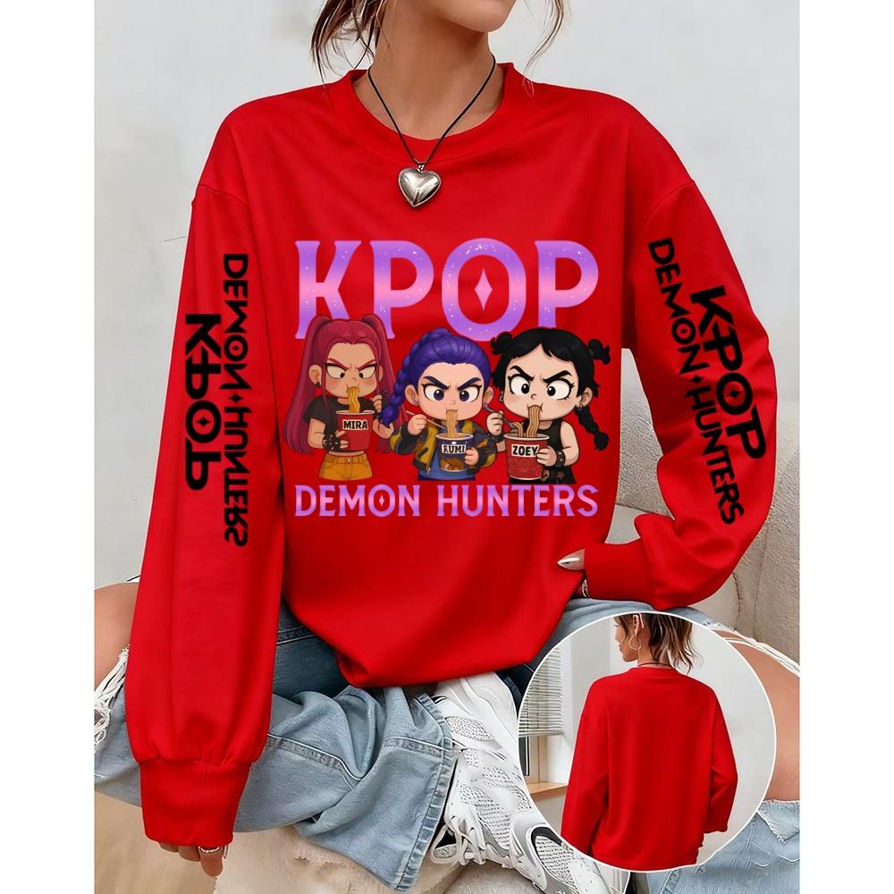 Women's Casual Anime KPop Demon Hunters Printed Pullover Sweatshirts Design Long Sleeved Round Neck Autumn