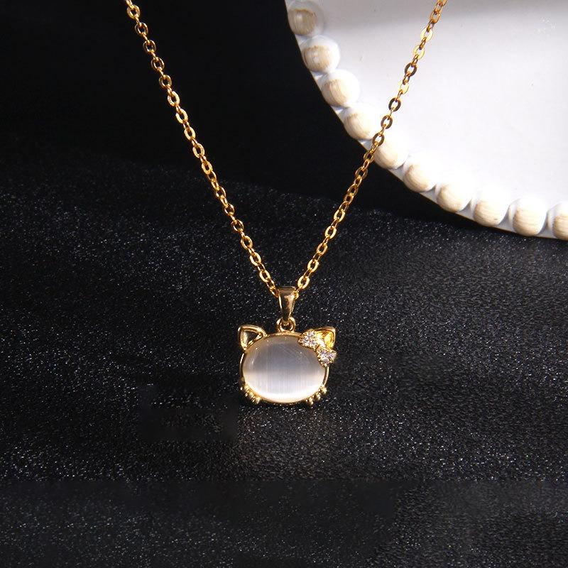 Cat Bow Zircon Inlaid Clavicle Chain Necklace For Women
