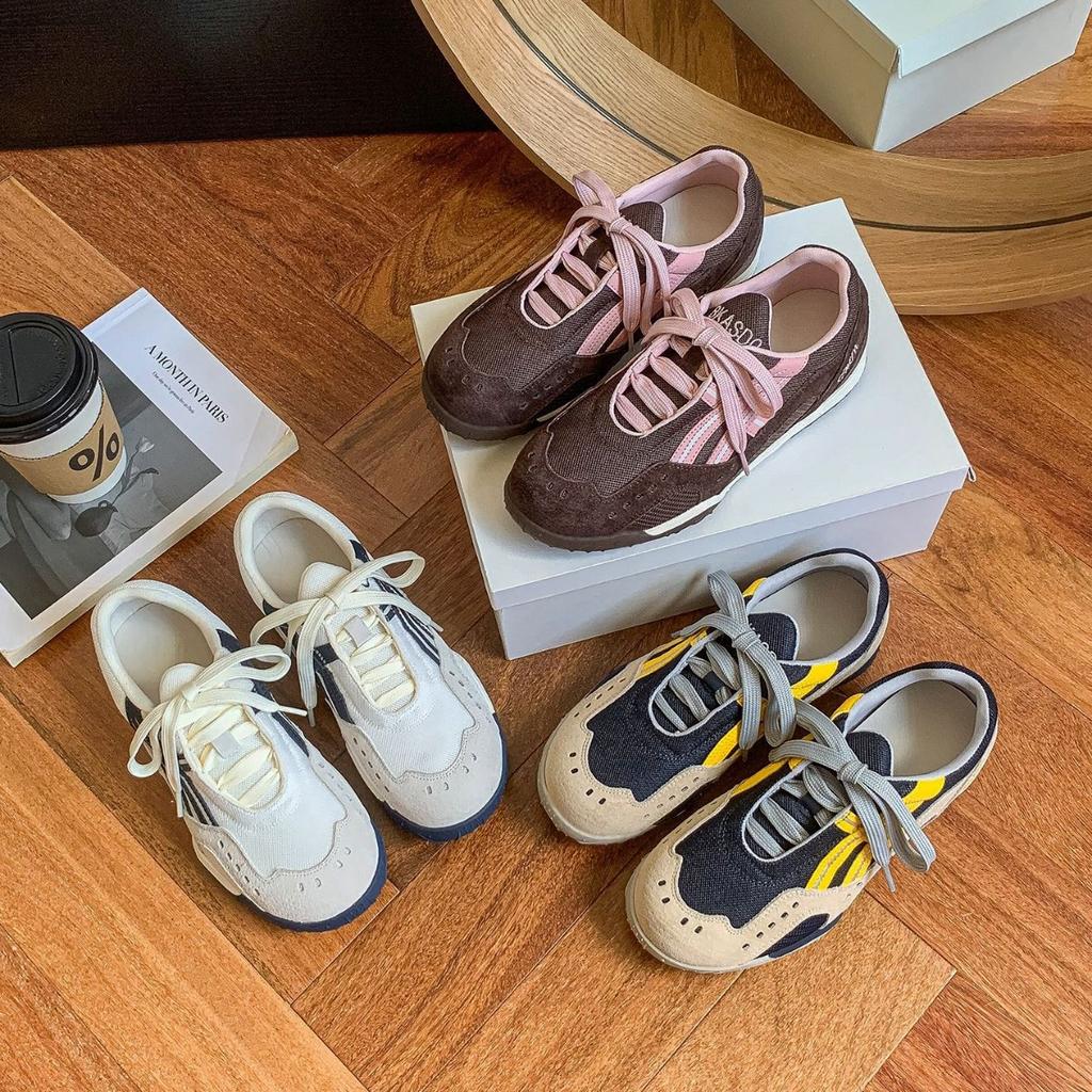 Cowhide Version~ Retro Platform German Training Shoes Women's 2025 New Color Matching Outdoor Casual Sports Shoes Flat Forrest Gump Shoes