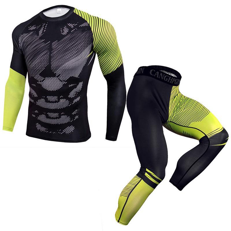 Mens Long Sleeve Sports Set Compression Quick Dry Gym Fitness Running Workout Outfit