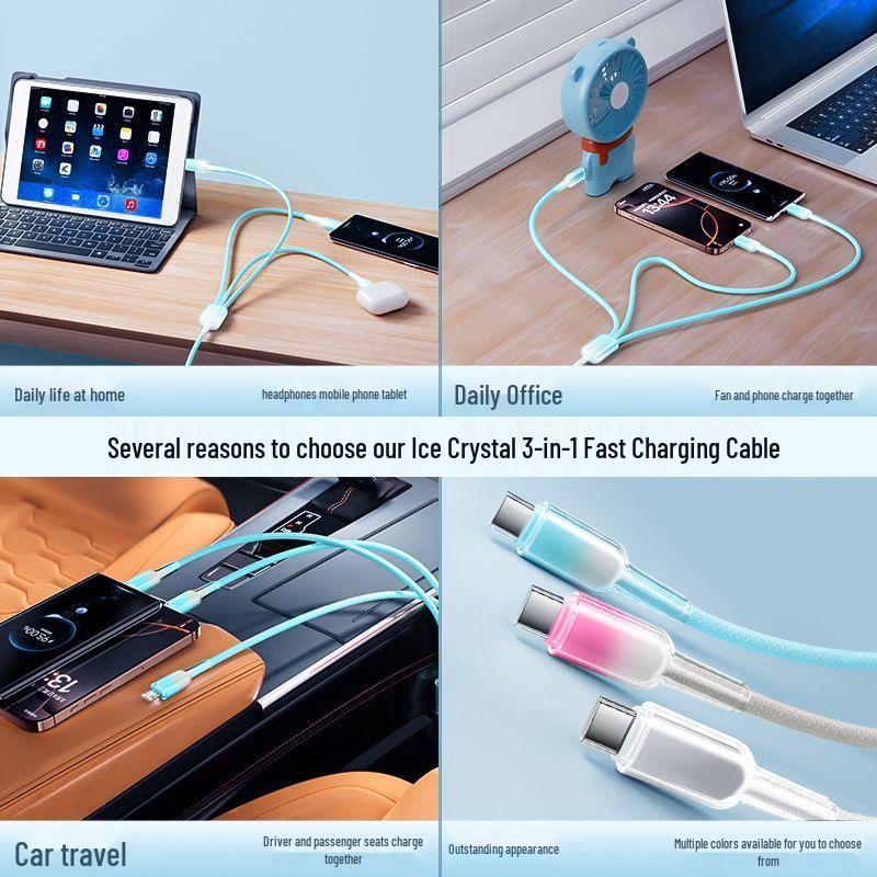 Gradient 120W 3-in-1 Super Flash Charge Cable for Huawei, Type-C, Apple, Android