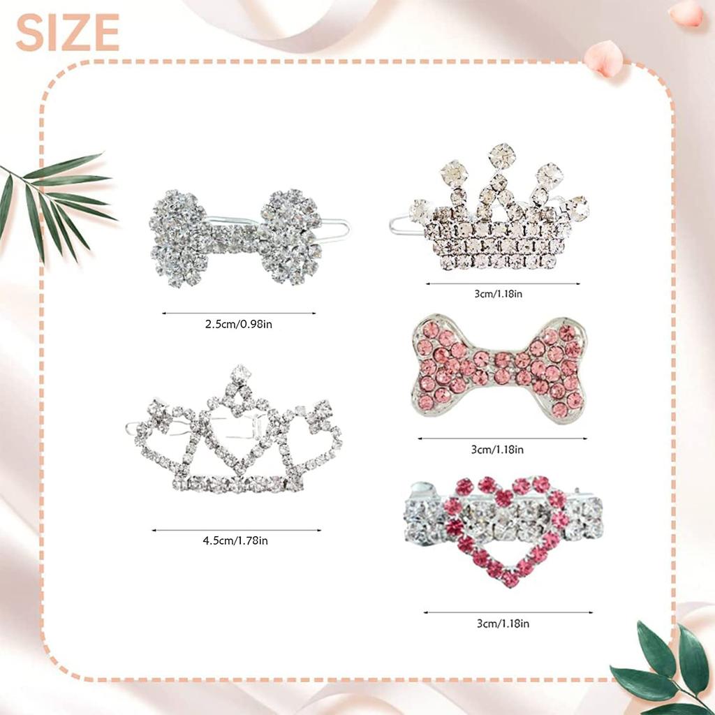 DaFuEn Dog Hair Clips Bows for Pet Puppy Crown Barrettes Girl Tiara Crystal Rhinestone Dog Hair Accessories for Chihuahua Yorkie Shih Tzu Pet Bows