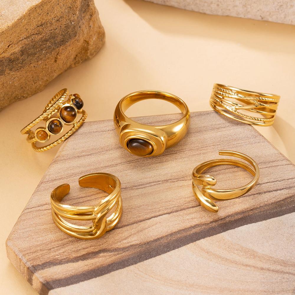 Stainless Steel Jewelry Melad Vintage Index Finger Ring Cast Oval Tiger's Eye Stone Titanium Steel Ring Factory