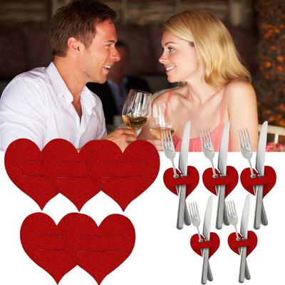 10pcs Felt Heart Shaped Felt Cutlery Holders Placemat Durable Festive Table Decorations For Valentine Party Accessories
