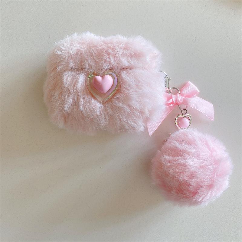 Cute pink plush love for AirPods 1 generation protective case 1 generation 1 generation pro1 apple bluetooth headset case