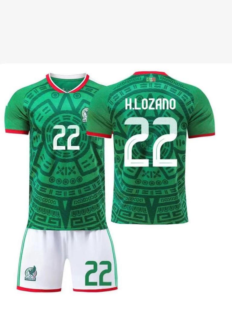 Kids' Mexico Football Jersey Set: Home No. 14 Hernandez & No. 22 Lozano.