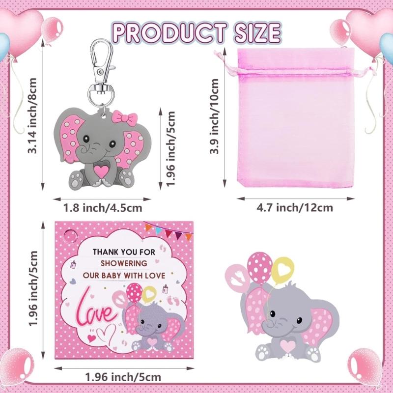 30Pcs Baby Shower Party Theme Keyring Elephant Shape Keychain Set Accessory