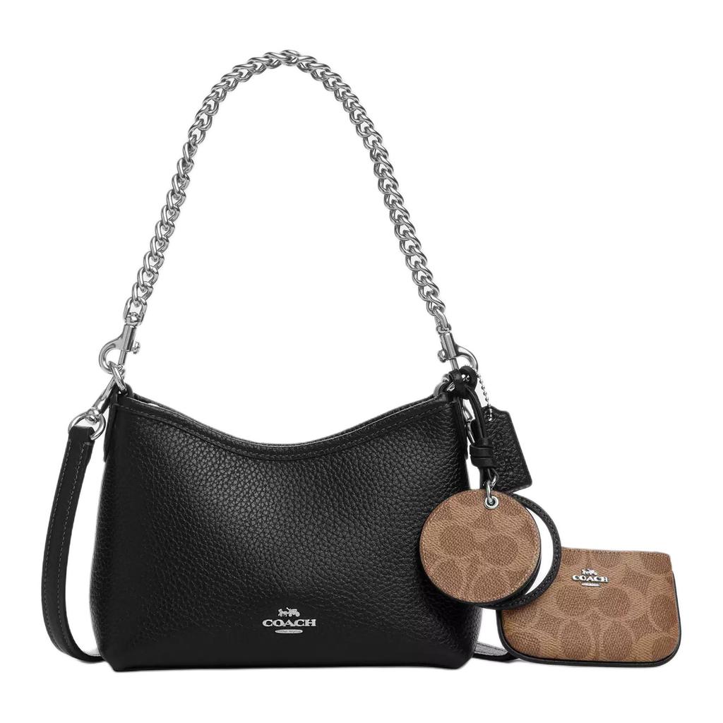 Coach Laurel 19 Metallic Logo Mirror Design Pebble Leather Crossbody Handbag Small Women Handbags Black CBI06-SVS3B