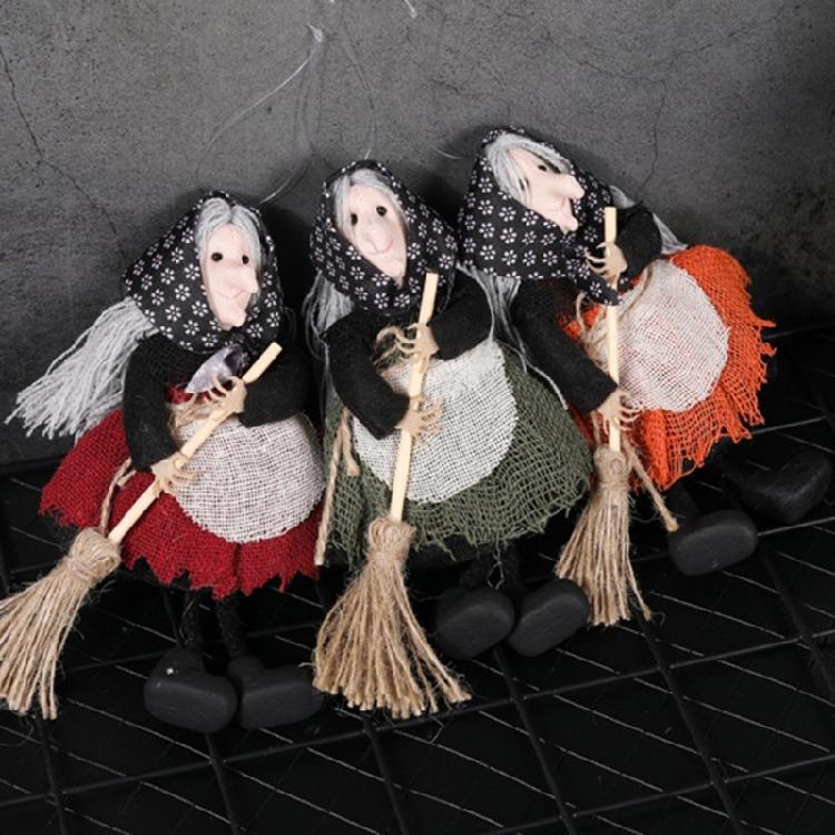 Eerie Apron Witch with Broom Suspended Decoration Chilling Adorment for Halloween Parties and Event Festives Ornament