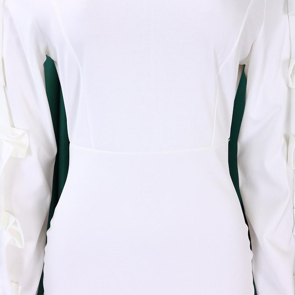 YYFS Női divat tavaszi őszi egyszínű nyomtatással, hosszú ujjú O-nyakú, magas derekú alkalmi ruhák