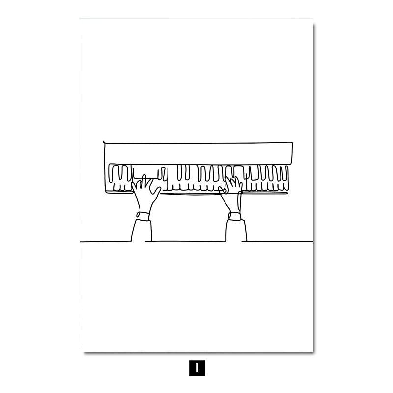 Modern Minimalist Line Musical Instrument Piano Guitar Drum Kit Note Music Poster Nordic Living Room Bedroom Wall Art Home Decor