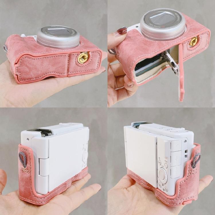 Elegant Leather Camera Case Half Camera Sleeve Bag Durability For ZV 1M2/ZV 1F With Convenient Bottom Access