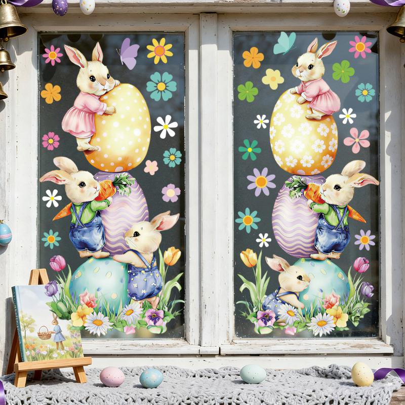 Easter Stacking Rabbit And Egg Laying Atmosphere Decoration Stickers Display Window Refrigerator Static Cling Stickers