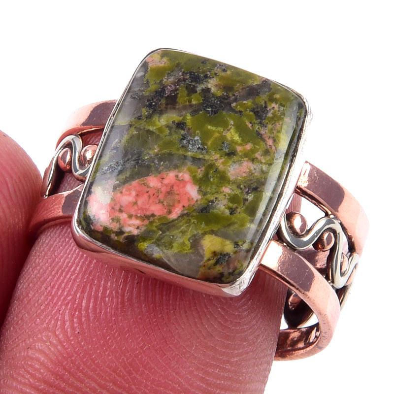 

Natural Unakite Gemstone Handmade 925 Sterling Silver Two Tone Ring Size 9 z0K73