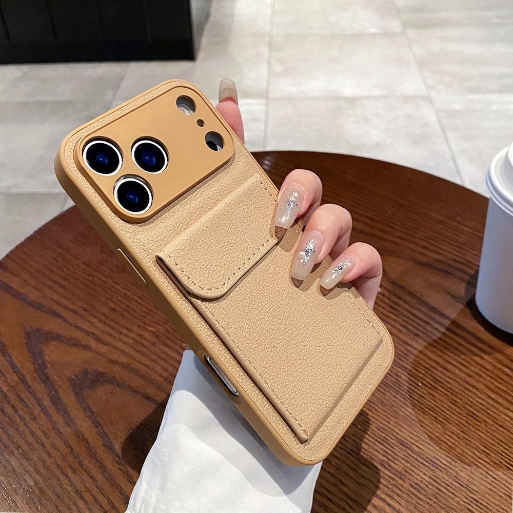Wallet Card Slot Holder Case for IPhone 17 Pro Max 17 Air Candy Matte Leather Photo Clip Cover for Iphone17 16 15 14 13 12 Pro