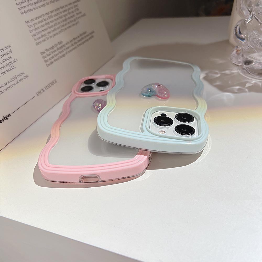 Bunte Kristall 3D Liebe wellige stoßfeste Handyhülle für Iphone 11 12 Pro Max Xsmax X Xr 13 Promax süßes Herz süße Rückseite
