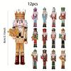 12-Piece Christmas Nutcracker Soldier Wooden Pendants Christmas Tree Ornaments 2024 Navidad Home Decor 2025 New Year Gifts