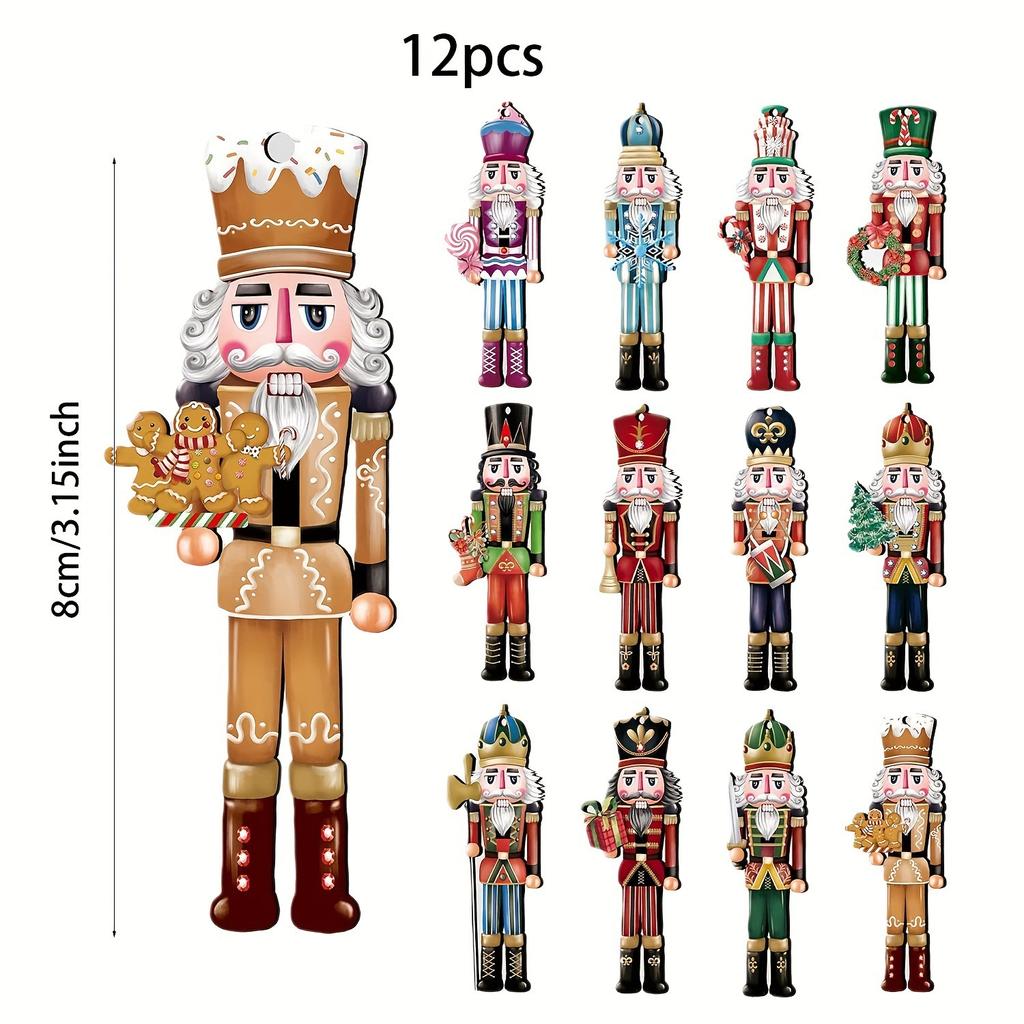 12-Piece Christmas Nutcracker Soldier Wooden Pendants Christmas Tree Ornaments 2024 Navidad Home Decor 2025 New Year Gifts