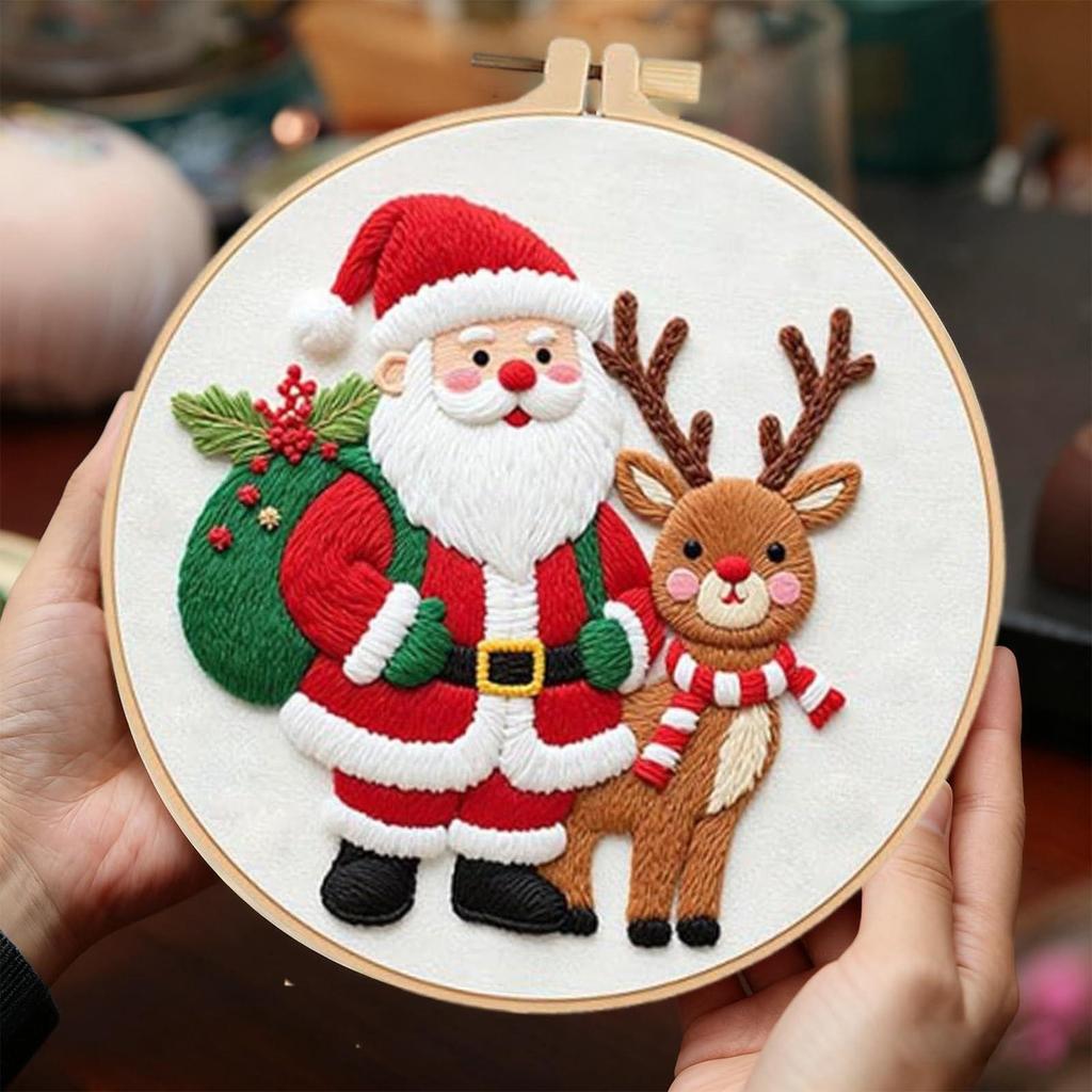 Weihnachtssticksets für Erwachsene Handgefertigt Gestempelt Anfänger Stickset Inklusive Rahmen für Frauen Mädchen Mama Festival
