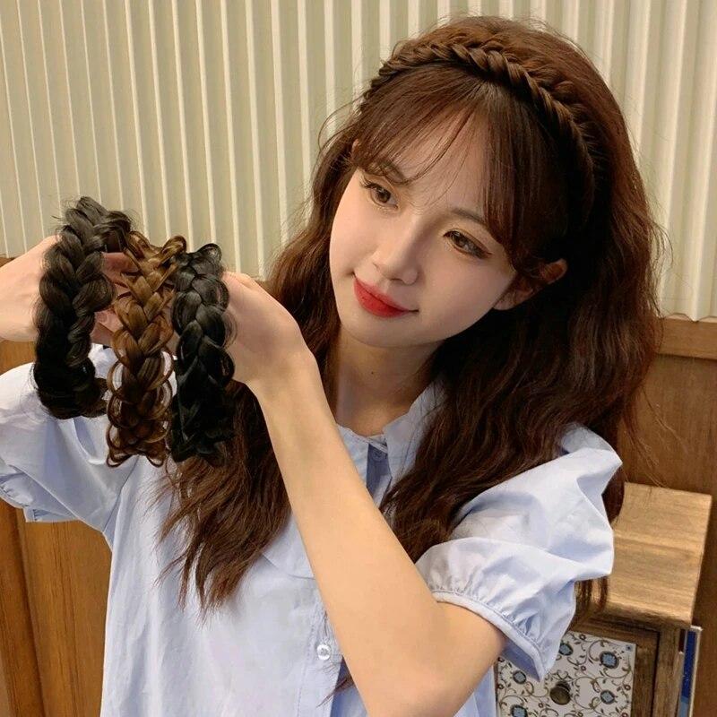 פאה עצלנית טוויסט סרטים לנשים צמות רחבות עצם דג צמות שיער בעבודת יד רטרו ראש חישוק עיצוב שיער אביזרי כיסוי ראש