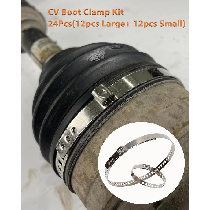 CV Boot Clamp Pliers Kit, Stainless Steel Universal Adjustable Axle CV Joint Boot Crimp Clamp Repair Tool Kit, 24Pcs (12Pcs Large+ 12Pcs Large)