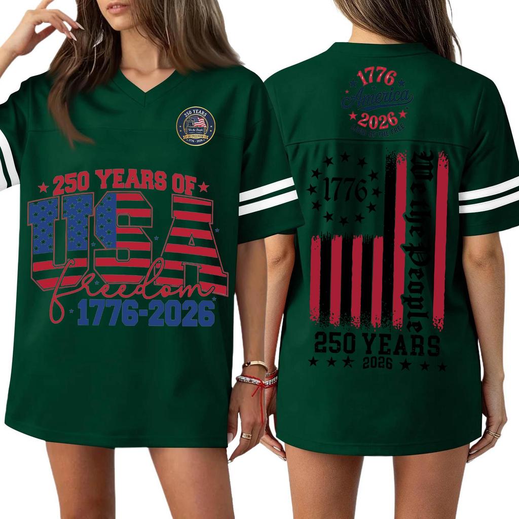 Women's Casual Fashion V-Neck Sports Independence Day Print Short Sleeve Sports T-Shirt Top