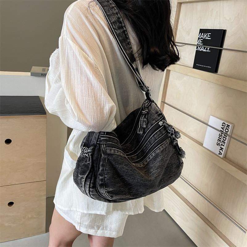 Borsa a Spalla in Denim da Donna con Grande Capacità Borsa a Tracolla per Uso Quotidiano