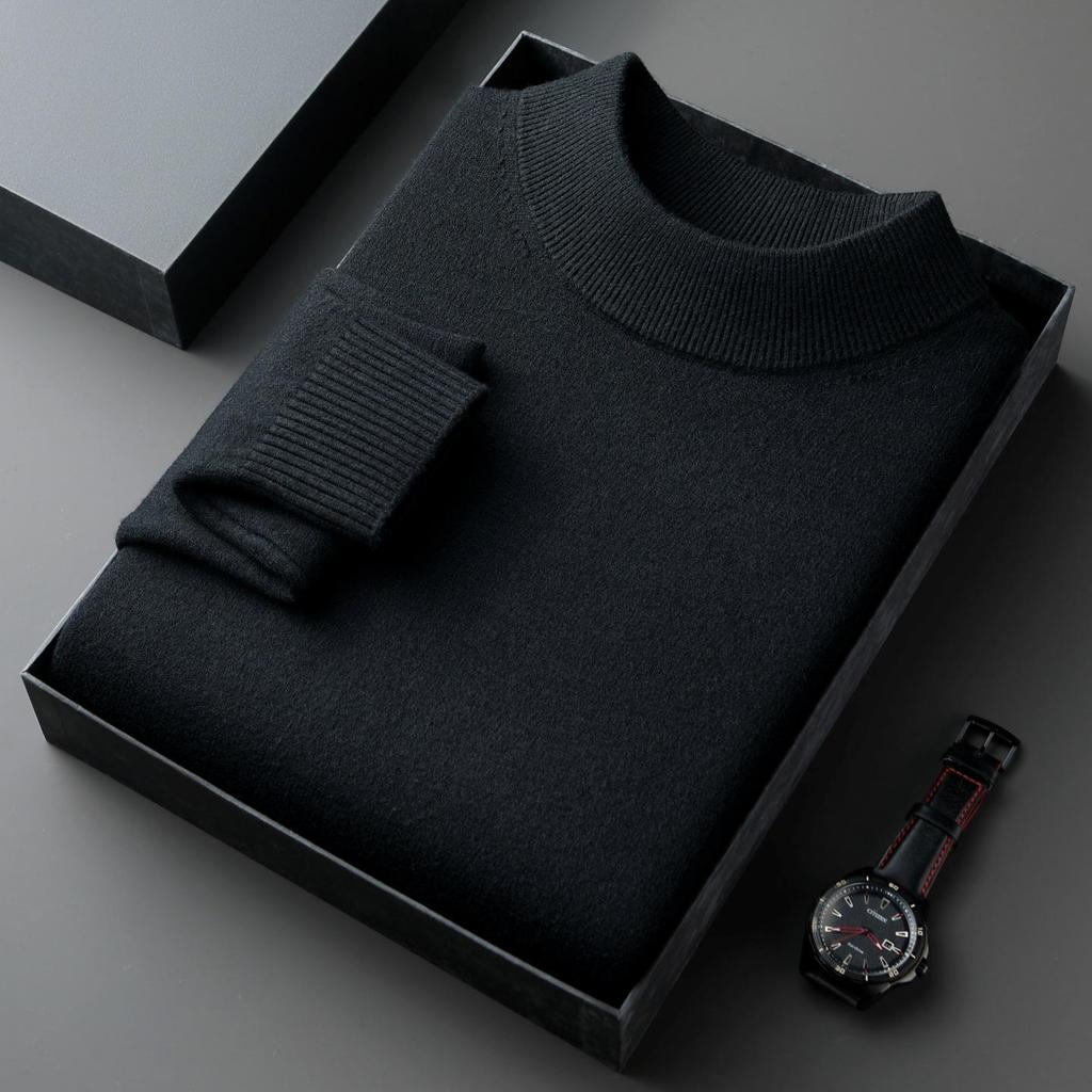 Men's Winter Knitted Wool Sweater with Half-High Collar