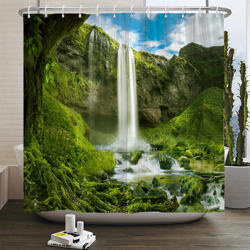 

Набор штор для душа с природным пейзажем Лес Водопад Весенний пейзаж Декор для дома Ванна Водонепроницаемые полиэстеровые шторы для ванной W90xH180cm