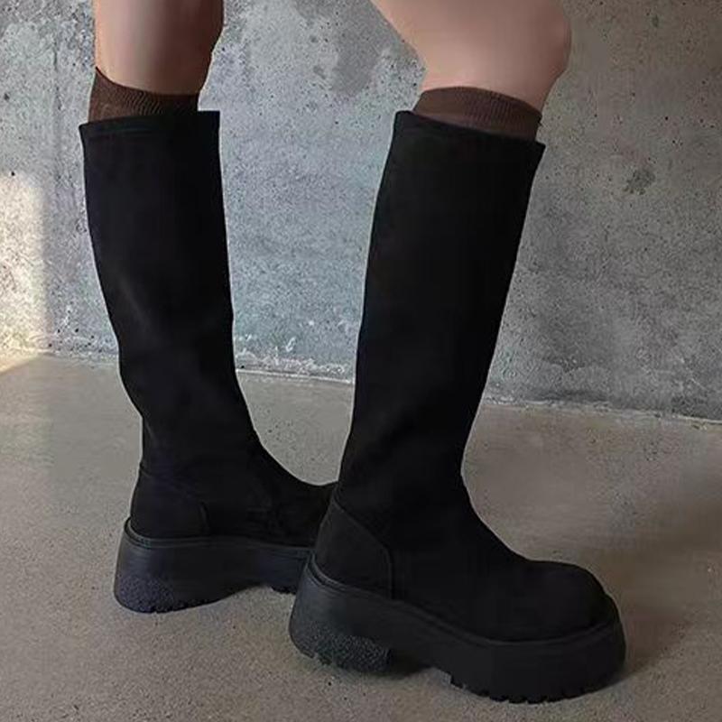 

Flats Platform High Boots Women s Fashion Suede Knee High Shoes Winter Motorcycle Boots Walking Trend Cozy Mujer Botas 40