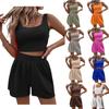 Conjuntos de duas peças de verão para mulheres, shorts, 2 peças, sem mangas, combinando, top curto e shorts de cintura alta